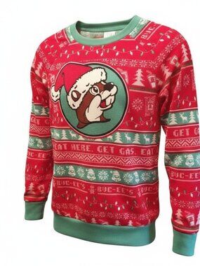 Buc-ee's Ugly Christmas Sweater Red, Green, White Fleece-Lined Women's Sz. Small